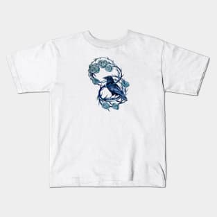 Raven in blue roses small version Kids T-Shirt